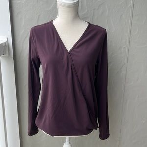 Lululemon Full Freedom Long Sleeve Yoga Wrap Shirt Top, Black Cherry L
